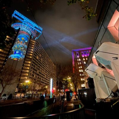 San Francisco - Outdoor installation for video mapping event, PROIETTA exterior projectors